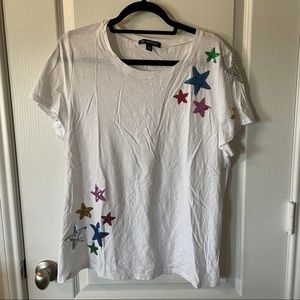 INC Sequin Stars white v-neck t-shirt top size XXL